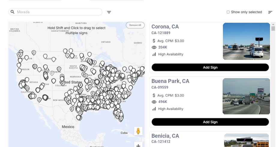 Billboard advertising in Morada, California - Choose your favorite location