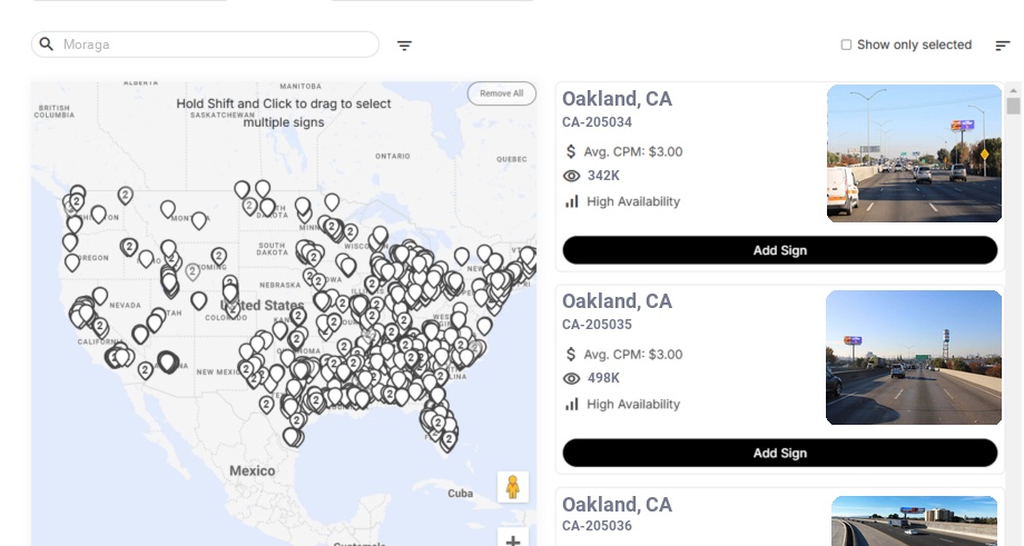 Billboard advertising in Moraga Ca, California - Choose your favorite location