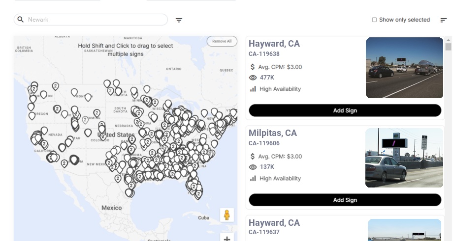 Billboard advertising in Newark Ca, California - Choose your favorite location