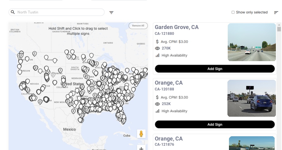 Billboard advertising in North Tustin Ca, California - Choose your favorite location