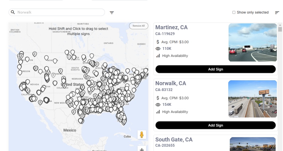 Billboard advertising in Norwalk Ca, California - Choose your favorite location