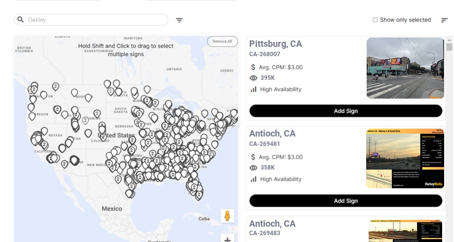 Billboard advertising in Oakley Ca, California - Choose your favorite location