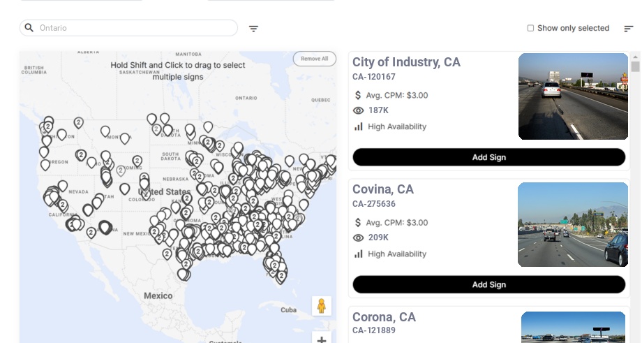 Billboard advertising in Ontario Ca, California - Choose your favorite location