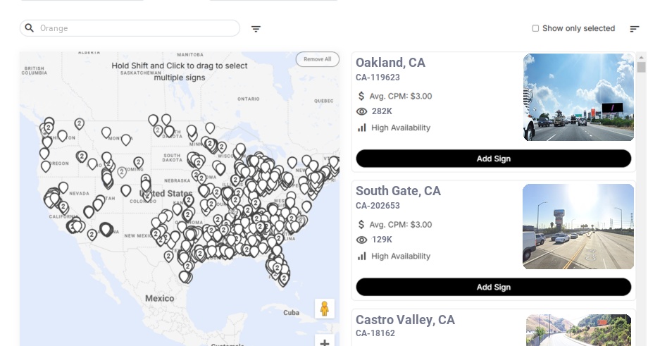 Billboard advertising in Orange Ca, California - Choose your favorite location