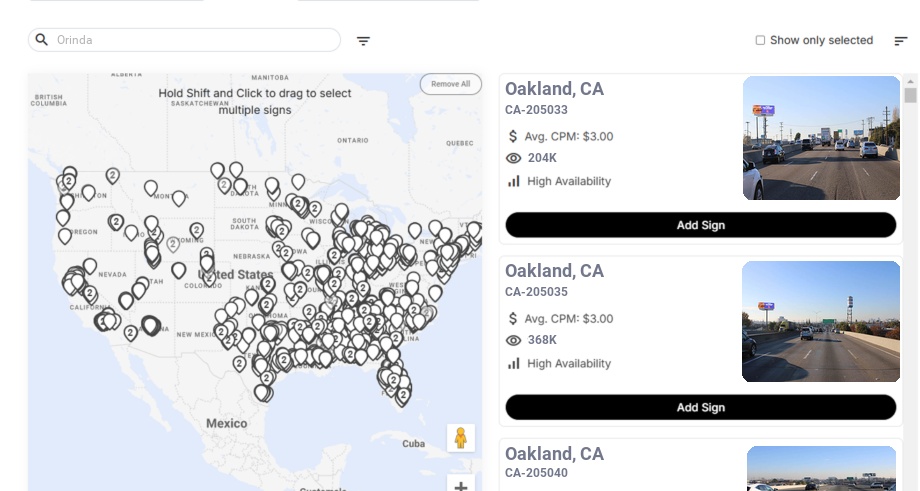 Billboard advertising in Orinda Ca, California - Choose your favorite location