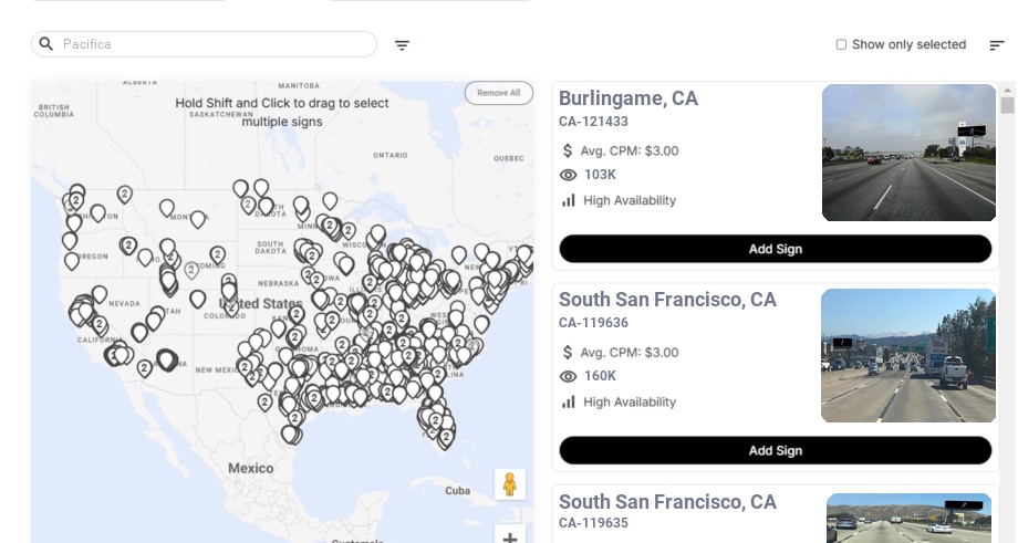 Billboard advertising in Pacifica Ca, California - Choose your favorite location
