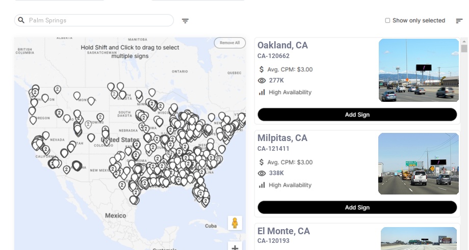 Billboard advertising in Palm Springs Ca, California - Choose your favorite location