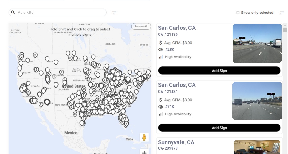 Billboard advertising in Palo Alto Ca, California - Choose your favorite location