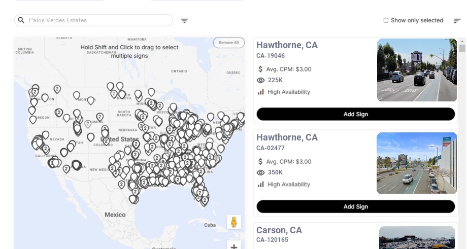 Billboard advertising in Palos Verdes Estates Ca, California - Choose your favorite location