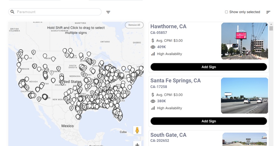 Billboard advertising in Paramount Ca, California - Choose your favorite location