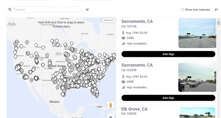 Billboard advertising in Parkway Ca, California - Choose your favorite location