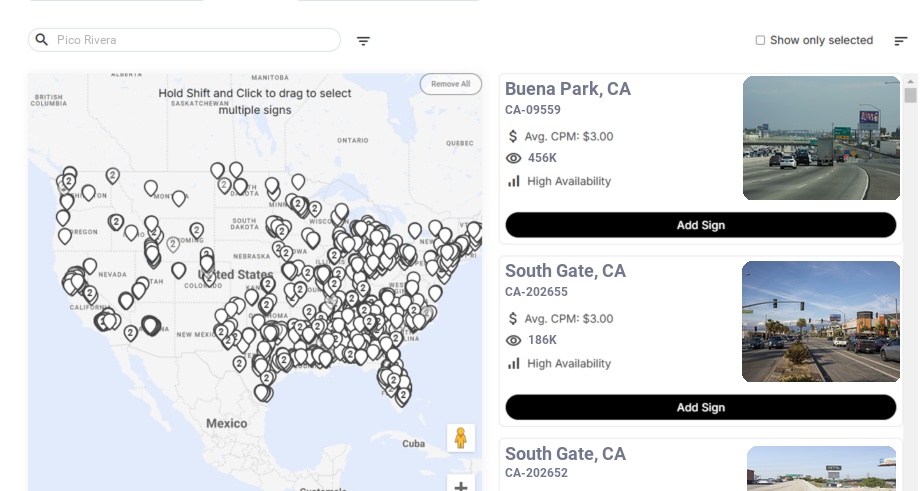 Billboard advertising in Pico Rivera Ca, California - Choose your favorite location