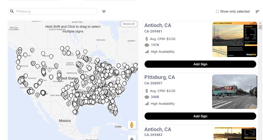 Billboard advertising in Pittsburg Ca, California - Choose your favorite location