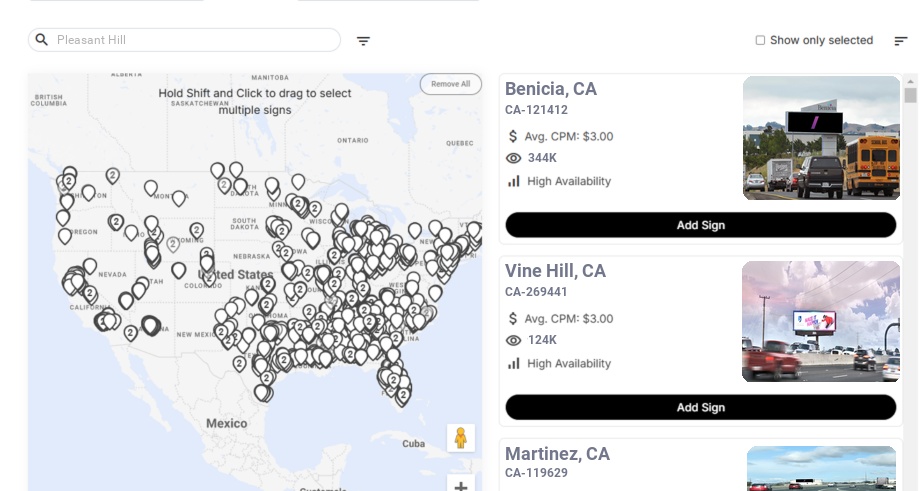 Billboard advertising in Pleasant Hill Ca, California - Choose your favorite location