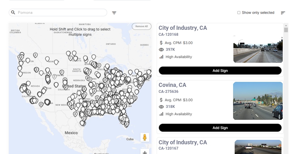 Billboard advertising in Pomona Ca, California - Choose your favorite location