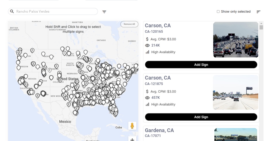 Billboard advertising in Rancho Palos Verdes Ca, California - Choose your favorite location