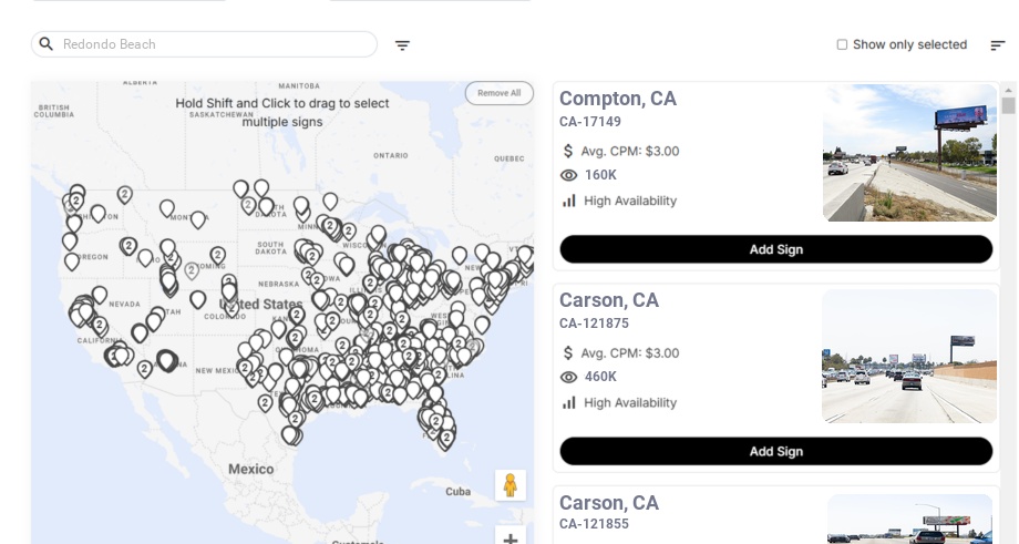 Billboard advertising in Redondo Beach Ca, California - Choose your favorite location