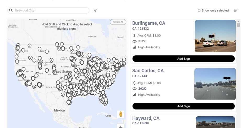 Billboard advertising in Redwood City Ca, California - Choose your favorite location