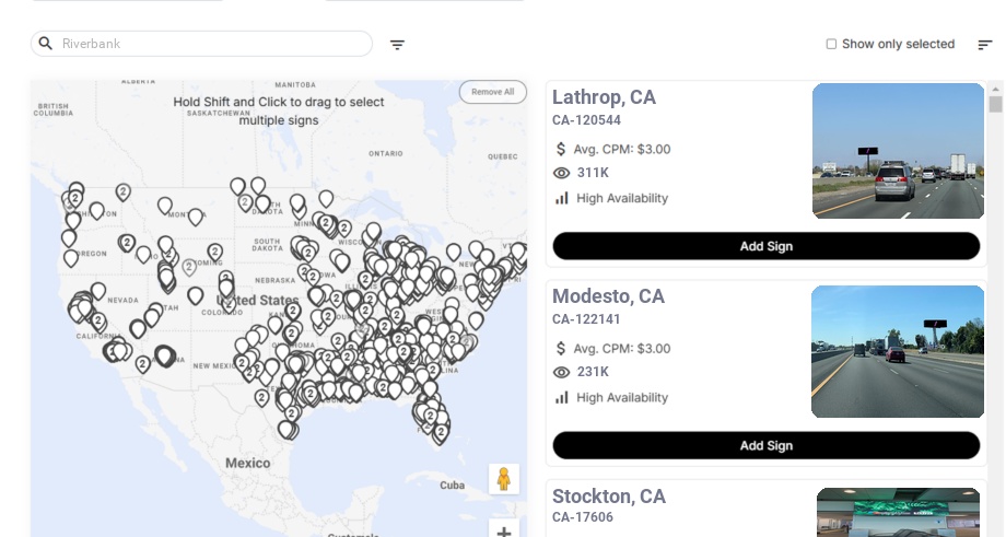 Billboard advertising in Riverbank Ca, California - Choose your favorite location