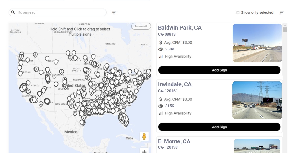 Billboard advertising in Rosemead, California - Choose your favorite location