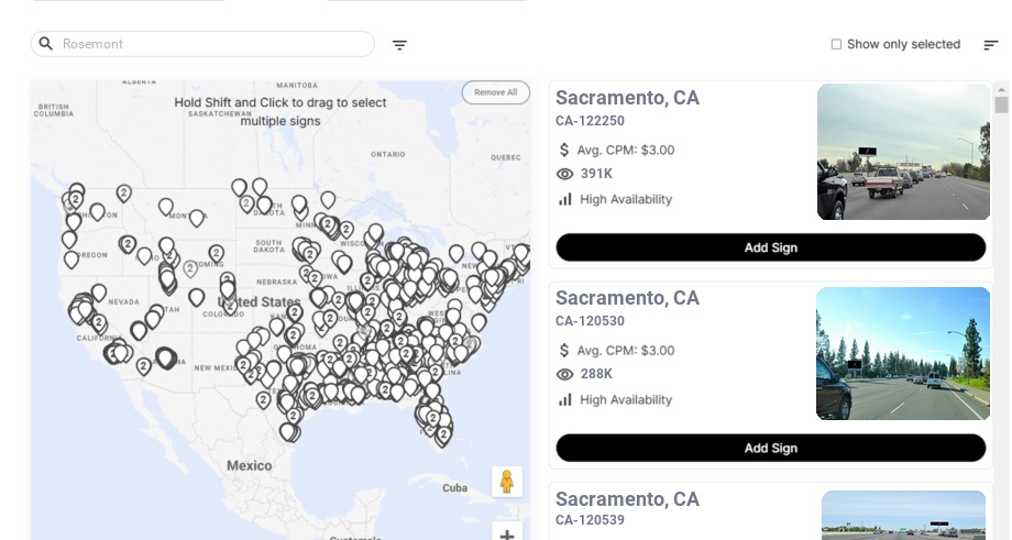 Billboard advertising in Rosemont Ca, California - Choose your favorite location