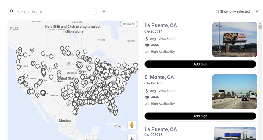 Billboard advertising in Rowland Heights Ca, California - Choose your favorite location