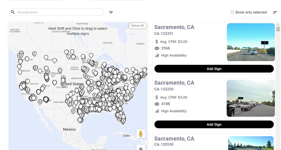 Billboard advertising in Sacramento Ca, California - Choose your favorite location
