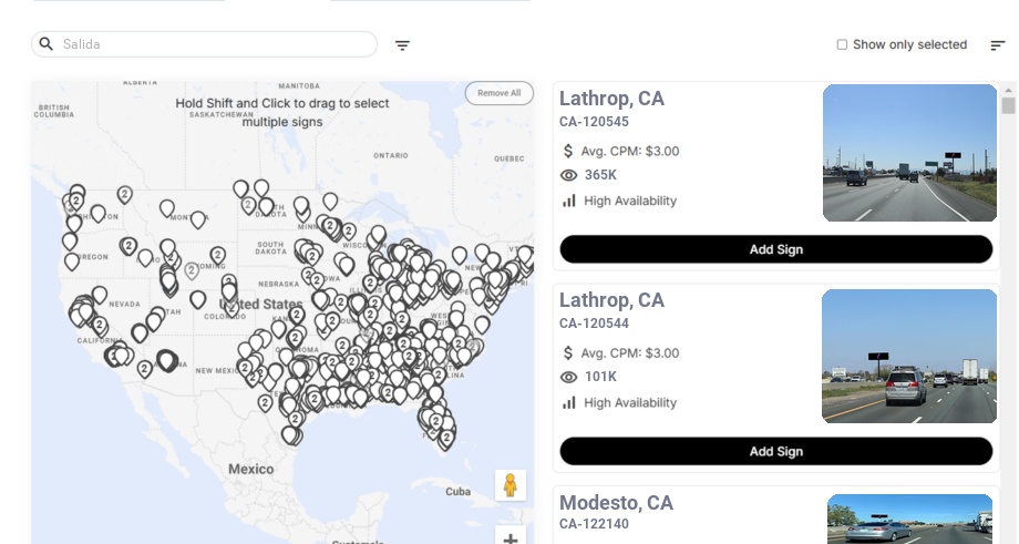 Billboard advertising in Salida Ca, California - Choose your favorite location