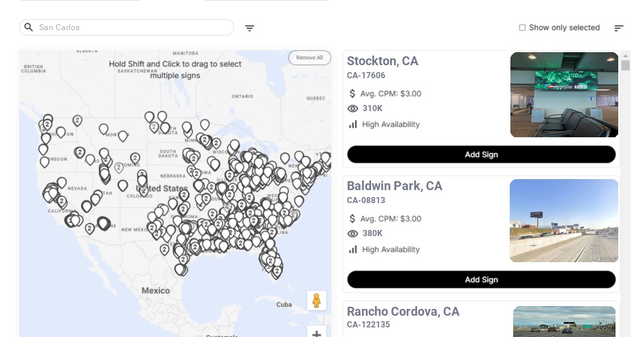 Billboard advertising in San Carlos, California - Choose your favorite location