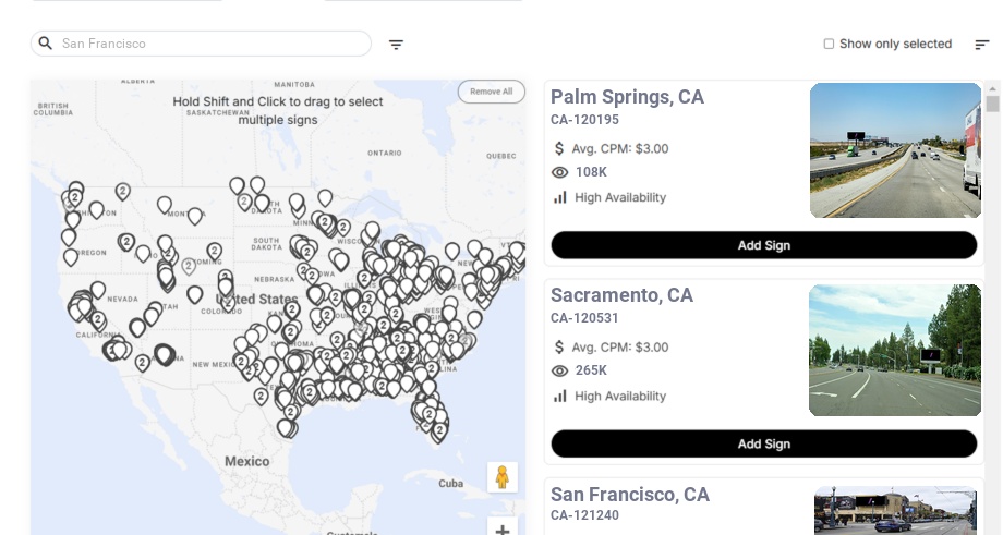 Billboard advertising in San Francisco Ca, California - Choose your favorite location