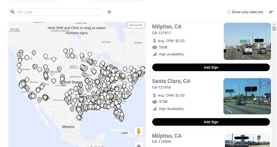 Billboard advertising in San Jose Ca, California - Choose your favorite location