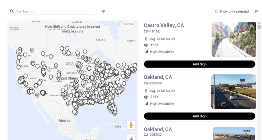 Billboard advertising in San Leandro Ca, California - Choose your favorite location