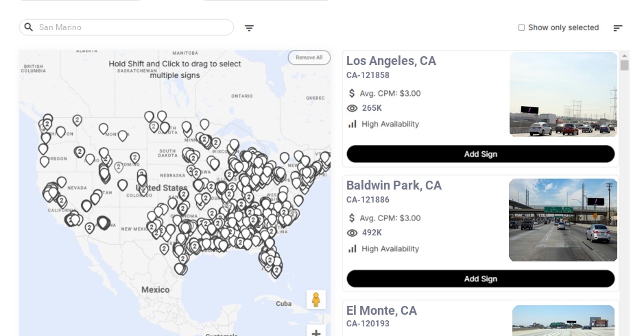 Billboard advertising in San Marino Ca, California - Choose your favorite location