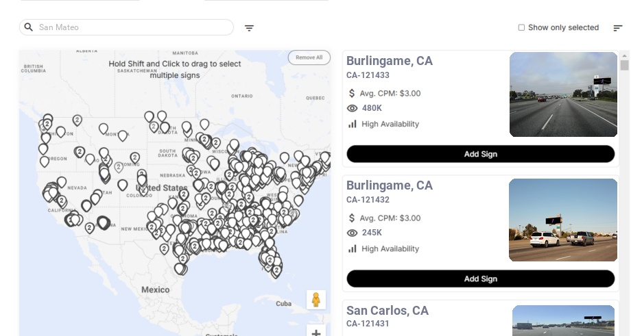 Billboard advertising in San Mateo Ca, California - Choose your favorite location