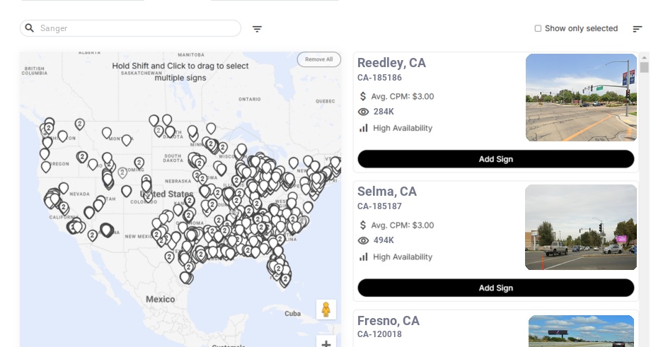 Billboard advertising in Sanger Ca, California - Choose your favorite location