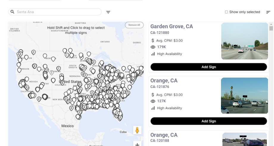 Billboard advertising in Santa Ana Ca, California - Choose your favorite location