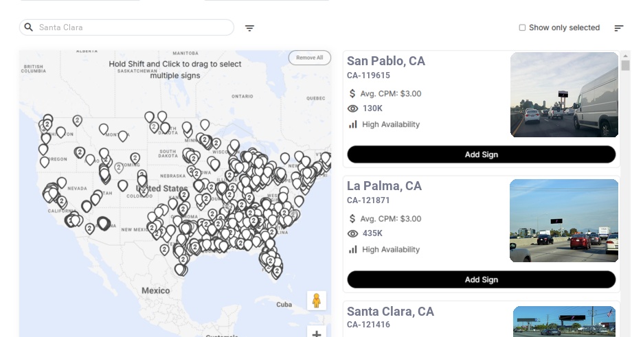 Billboard advertising in Santa Clara, California - Choose your favorite location