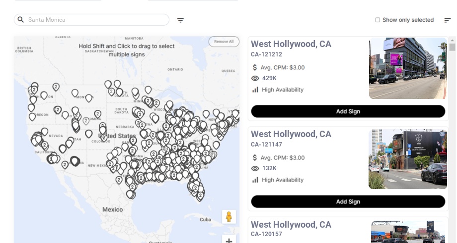 Billboard advertising in Santa Monica Ca, California - Choose your favorite location