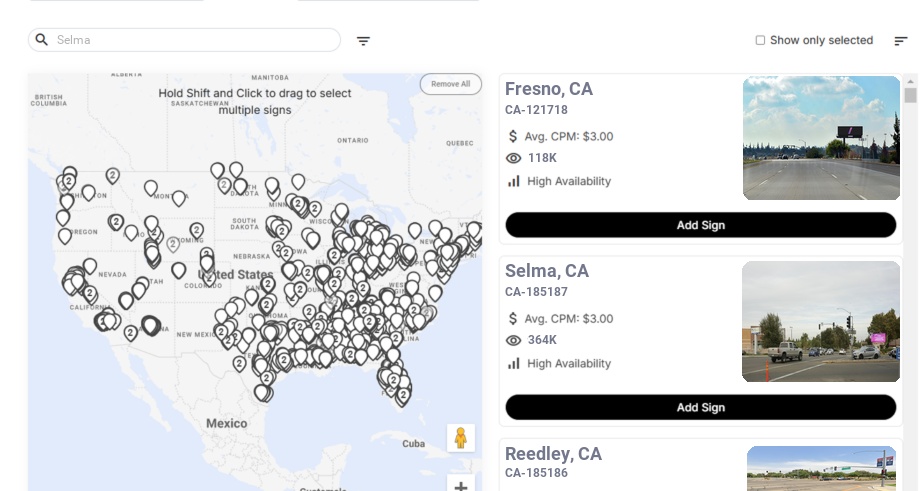 Billboard advertising in Selma Ca, California - Choose your favorite location