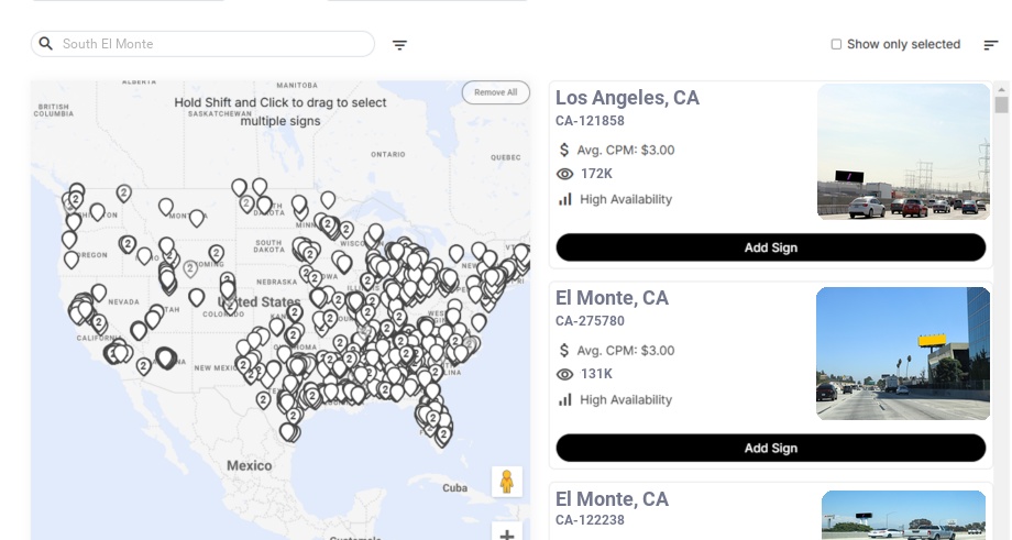 Billboard advertising in South El Monte Ca, California - Choose your favorite location