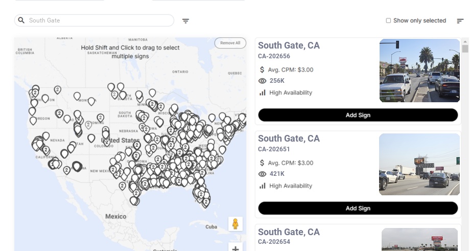 Billboard advertising in South Gate Ca, California - Choose your favorite location