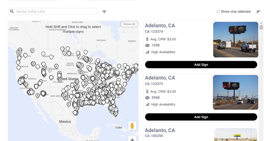 Billboard advertising in Spring Valley Lake Ca, California - Choose your favorite location