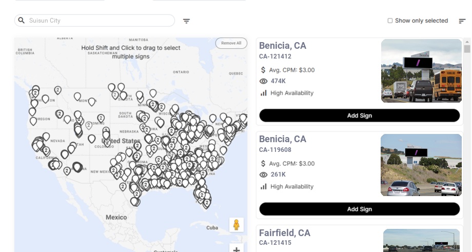 Billboard advertising in Suisun City Ca, California - Choose your favorite location