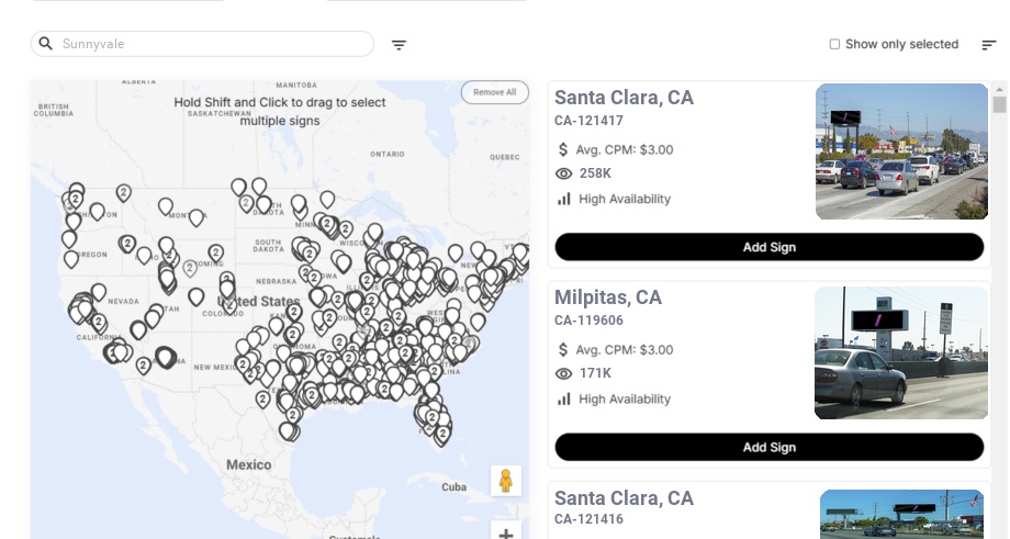 Billboard advertising in Sunnyvale Ca, California - Choose your favorite location