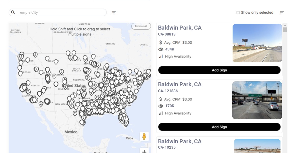 Billboard advertising in Temple City Ca, California - Choose your favorite location
