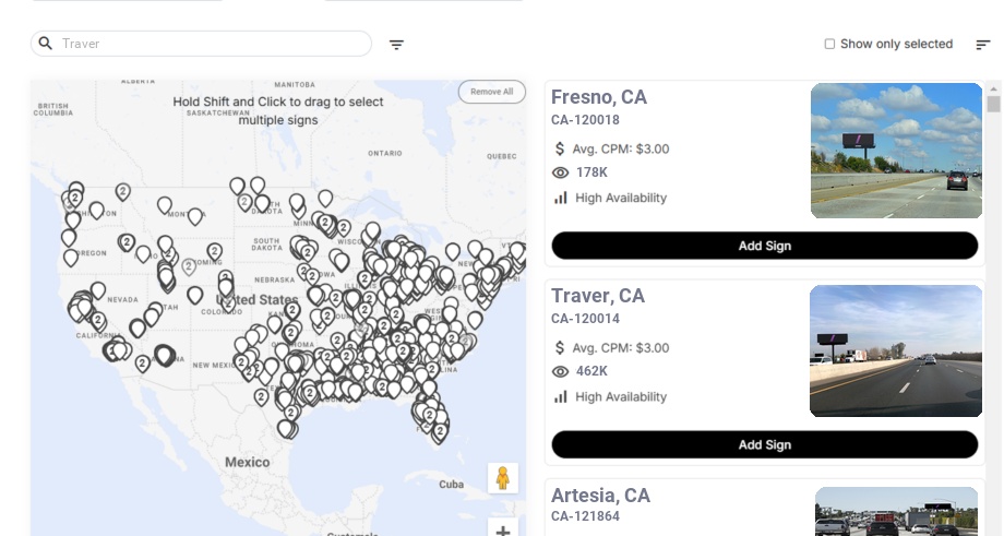 Billboard advertising in Traver Ca, California - Choose your favorite location