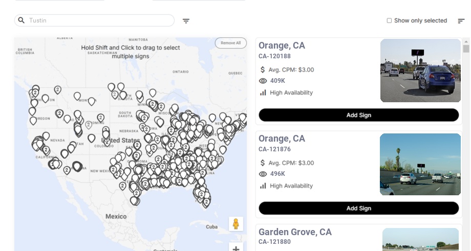 Billboard advertising in Tustin Ca, California - Choose your favorite location