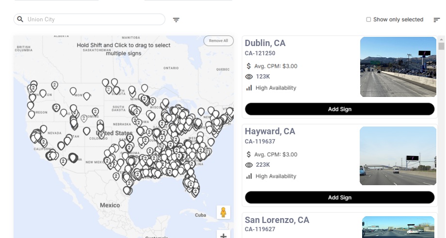 Billboard advertising in Union City Ca, California - Choose your favorite location
