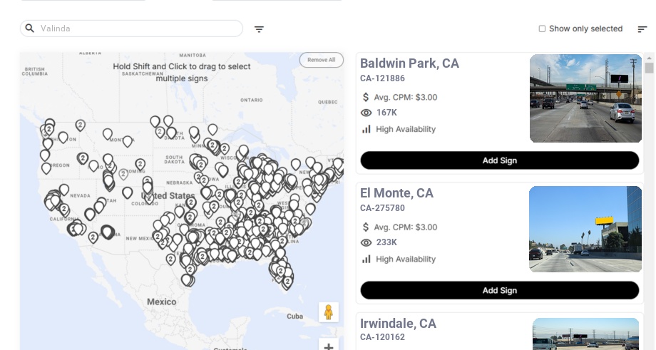 Billboard advertising in Valinda Ca, California - Choose your favorite location