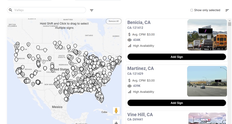 Billboard advertising in Vallejo Ca, California - Choose your favorite location